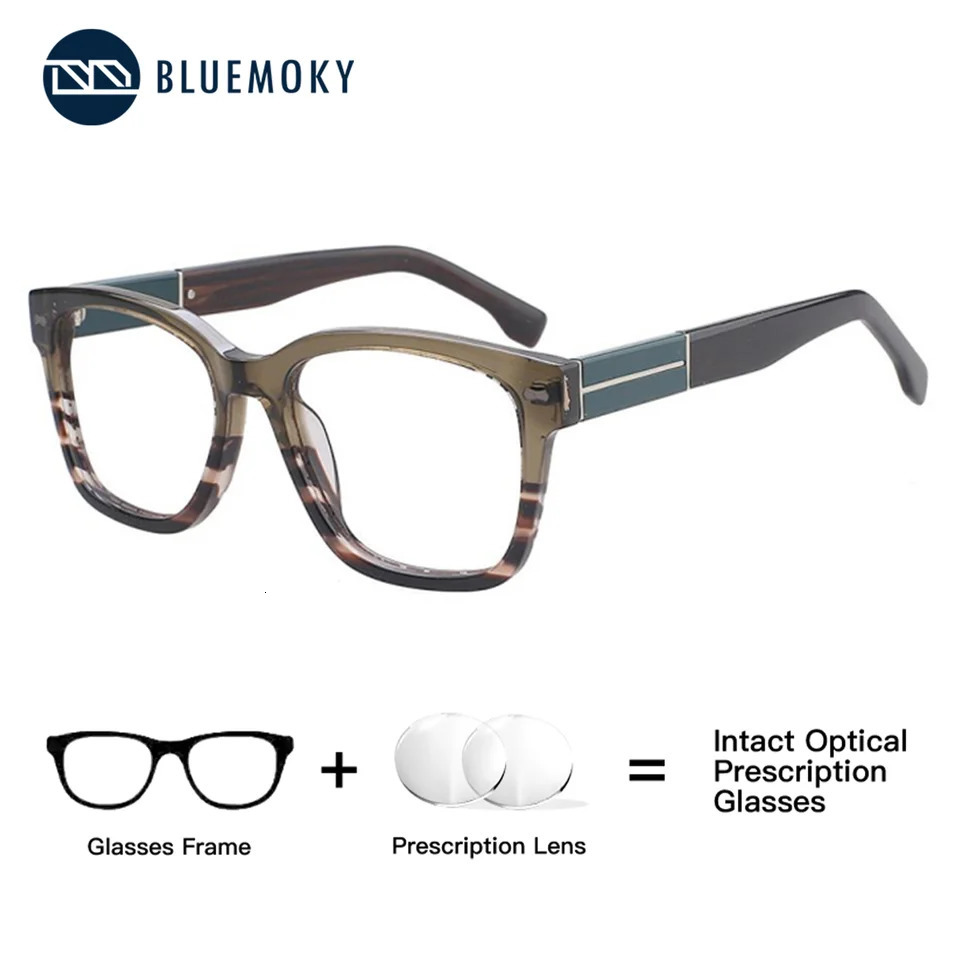 BLUEMOKY Retro Acetate Square Prescription Glasses Progressive Myopia Suitable for Neutral Pochromic Anti Blue Light 260207