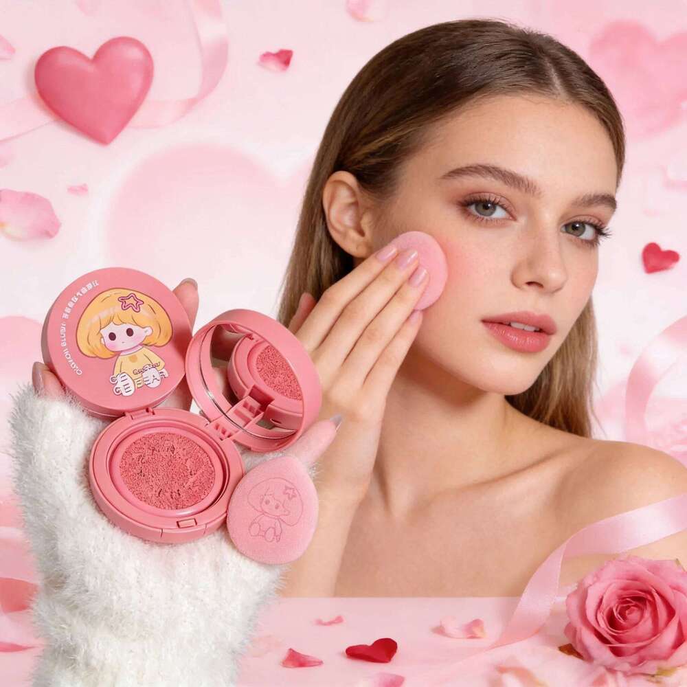 Gege Bear Cushion Blush Tea Peach Color, Natural Rosy Cheeks Makeup for Women, Valentine's Day Gift, Long Lasting & Portable Cos 26L0209
