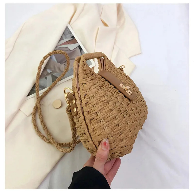 Women Elegant Fashion Straw Woven Rattan Bag Rope Crossbody Sling Shoulder Beach 260208