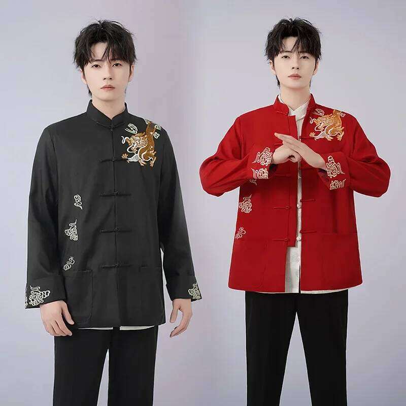 Mardi Hefxessdr Embroider Dragon Tang Clothes Man Chinese Tradition Top Costume Men Kung Fu Shirt Hanfu Uniform Big Size Xl Jackets