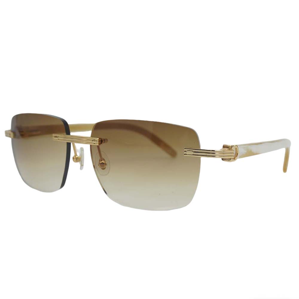 Luxurious Sunglasses High-End Designer Inspired Horn and Premium Alloy Metal Rimless Frameless Sun Glasses with Authentic Horn Material for Men Women