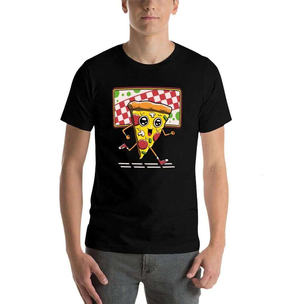 for graphic Pizza funny 100% T-Shirt cotton t shirts Run man X260209