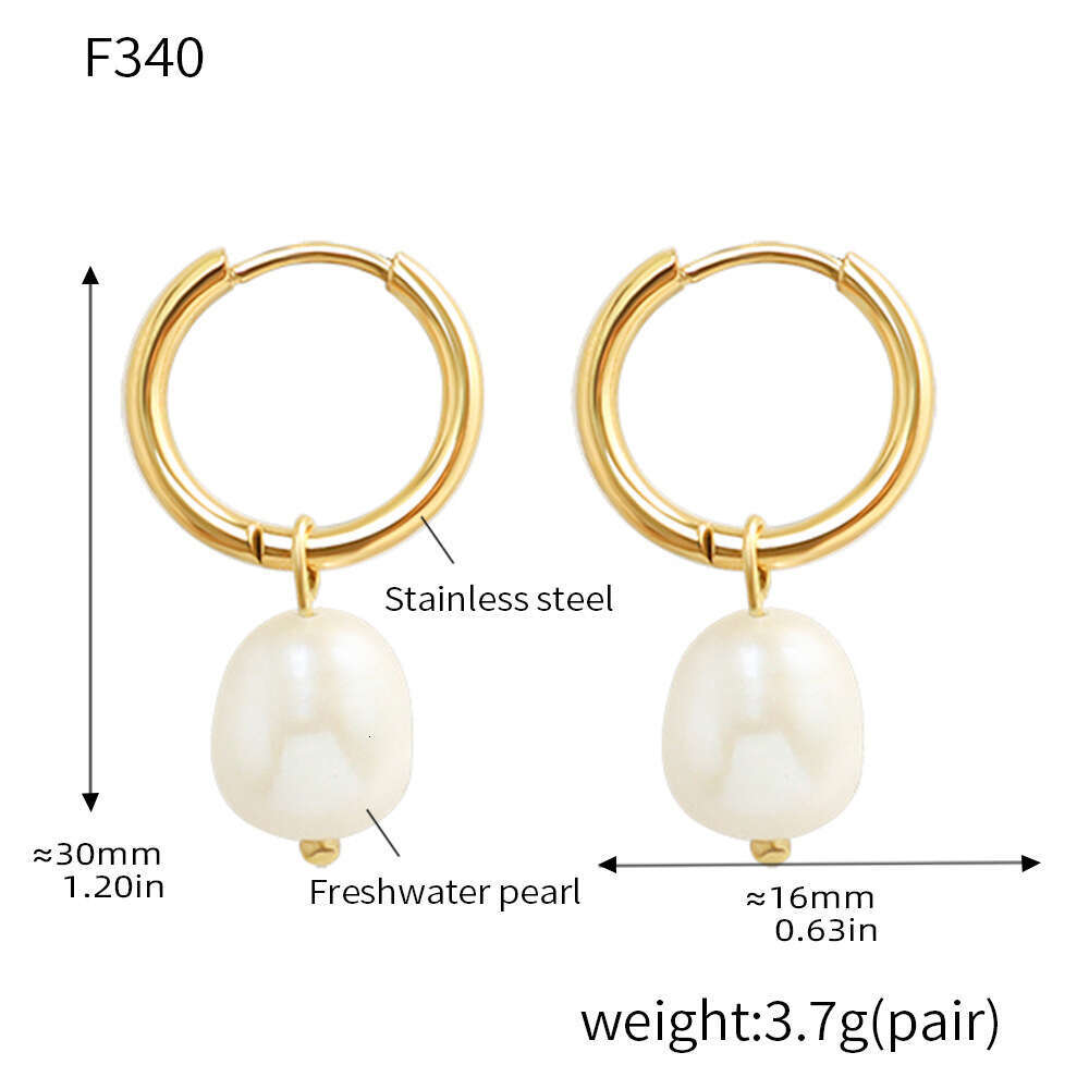 Stainless steel electroplated real gold hoop with freshwater pearls, geometric ear clasps, light luxury, simple and elegant earrings for women