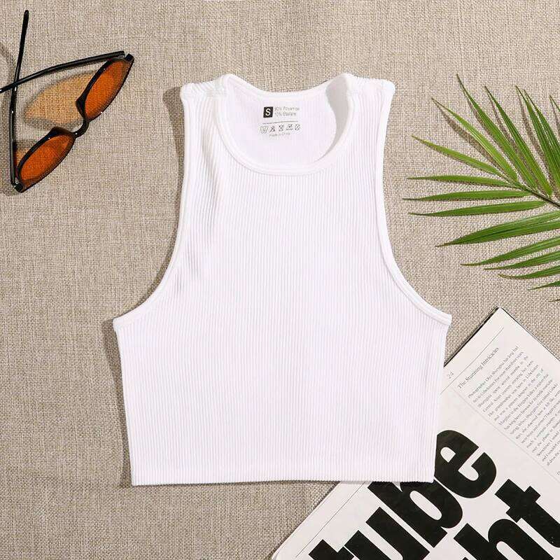 Crop Top Women Solid Basic T-shirts Vest Seamless Streetwear Elastic Rib-Knit Sleeveless Casual Tank Tops Female 26Y0209