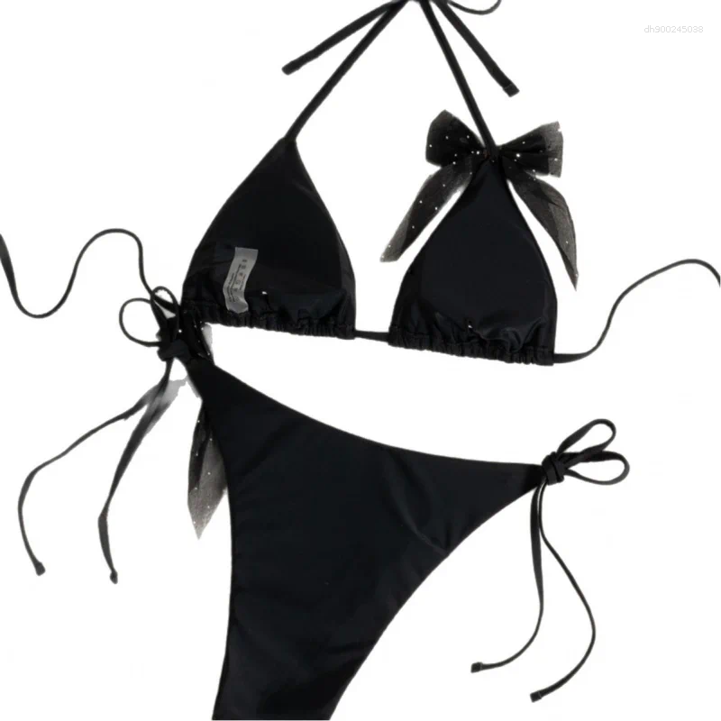 Women's Swimwear Solid Color Strap Ribbon Backless Sexy Bikini Two-Piece Swimsuit For Womenbikini