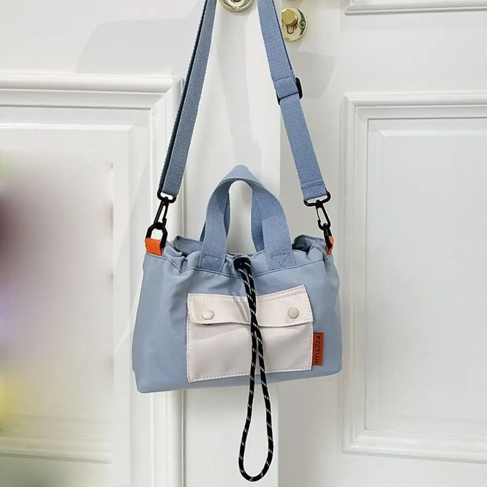 Cloth Nylon Crossbody Bag Large Capacity Contrast Color Shoulder Pouch Lightweight Adjustable Straps Drawstring Bucket 260208