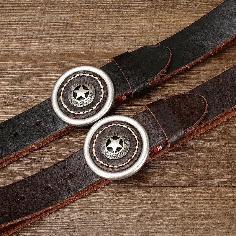 38CM Genuine Leather Belts for Men Thickened Head Layer Pure Cowhide Smooth Buckle High Quality Jeans Cowboy Male Belt 260124
