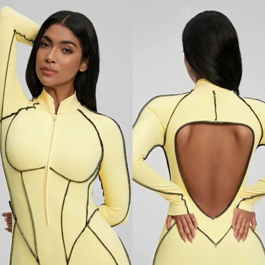 Sports Fitness Split Design One-piece Hot Girl Tight-fitting Yoga Suit with Chest Pad Breathable Amazon Dropshipping