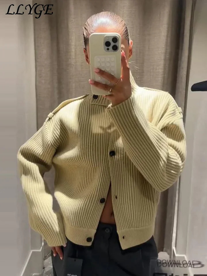 Casual Womens Knit Ribbed Cardigans Stand Collar Single Breasted Long Sleeve Female Sweater 2026 Spring Lady Chic Knitwear 260122