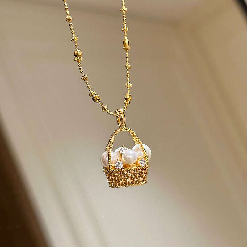 Magic Pearl Small Flower Basket Necklace 2026 New Fashion Light Luxury Micro-Inlaid Sparkling Diamond Collarbone Chain for Women