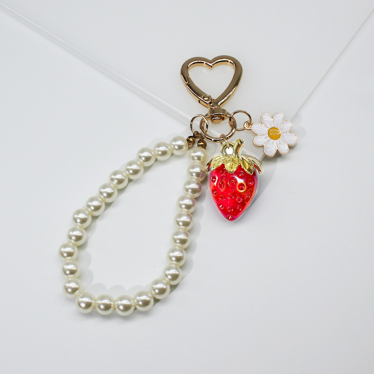 Bag Charm Key Chain Cute Bee Strawberry Heart Keychain Cross-Border Female Student Bag Pendant Keychain