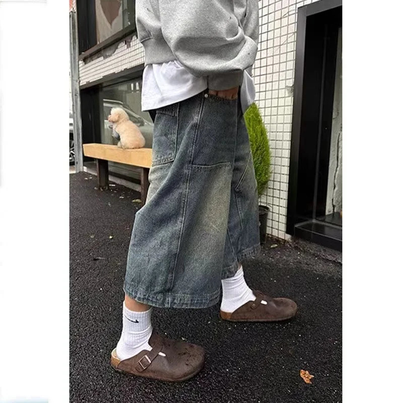 American Retro Waed High Street Jeans orts Loose Straight Leg Wide Leg Vintage Casual Versatile Six Seven Pants 260208