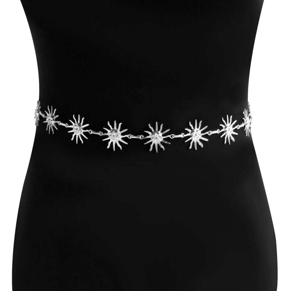 European American Retro Metal Small Smile Sunflower Women Dress Waist Versatile Body Chain For Dresses X260209