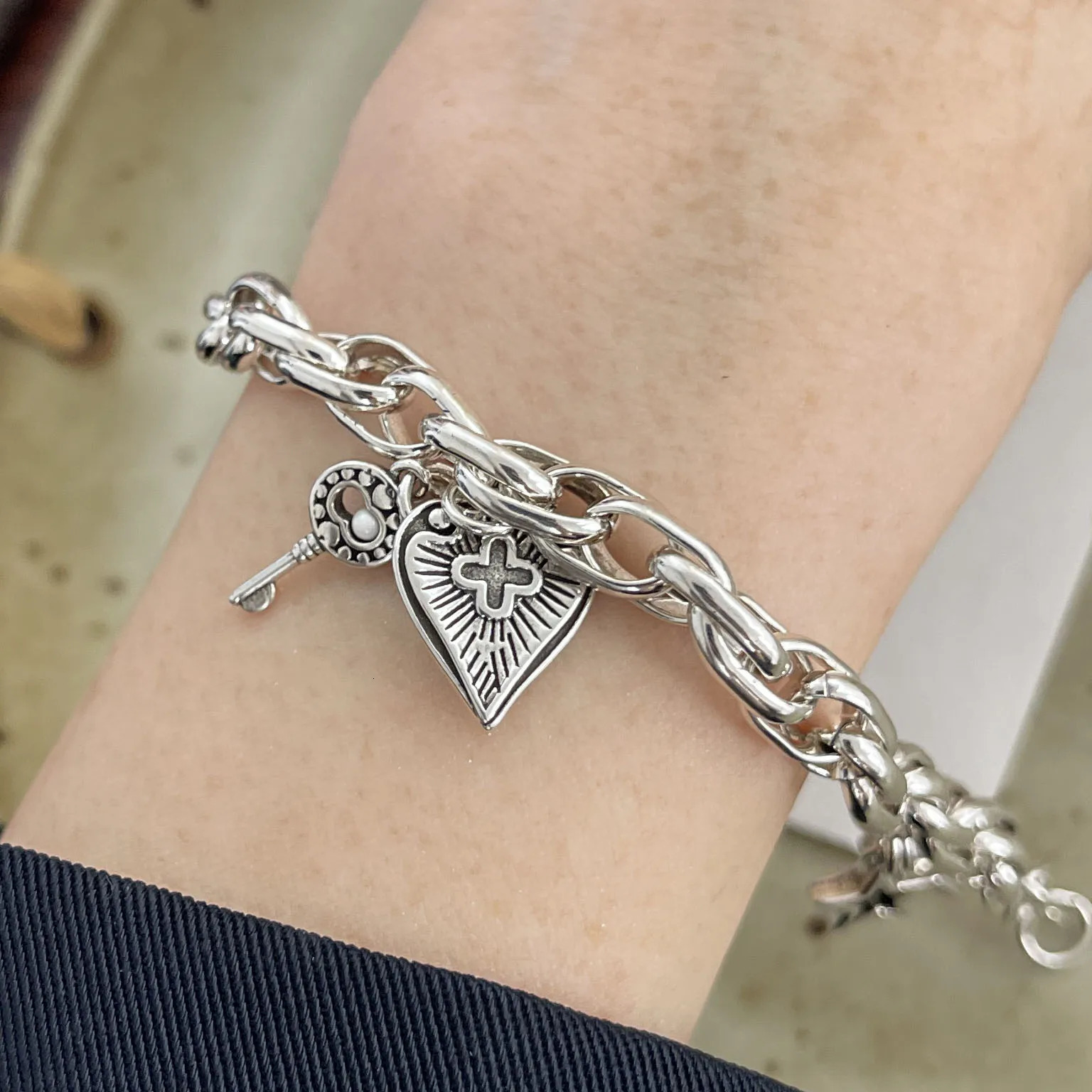 925 Sterling Silver Bracelets for Women Men String Accessories Trend Vintage Heart Cross Shape Pendant Party Jewelry Gift 260128