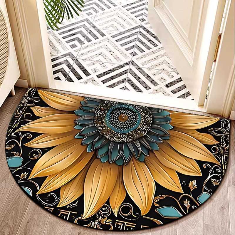 Semi-circular entrance door mat dirt-resistant and water-absorbent foot mat Bohemian style crystal velvet floor mat S260207