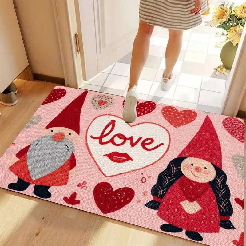 Valentines Day Love Heart Gnome Doormat Non-Slip Rugs for Living Room Bedroom Kitchen Mat Machine Washable Home Decor Carpet S260207