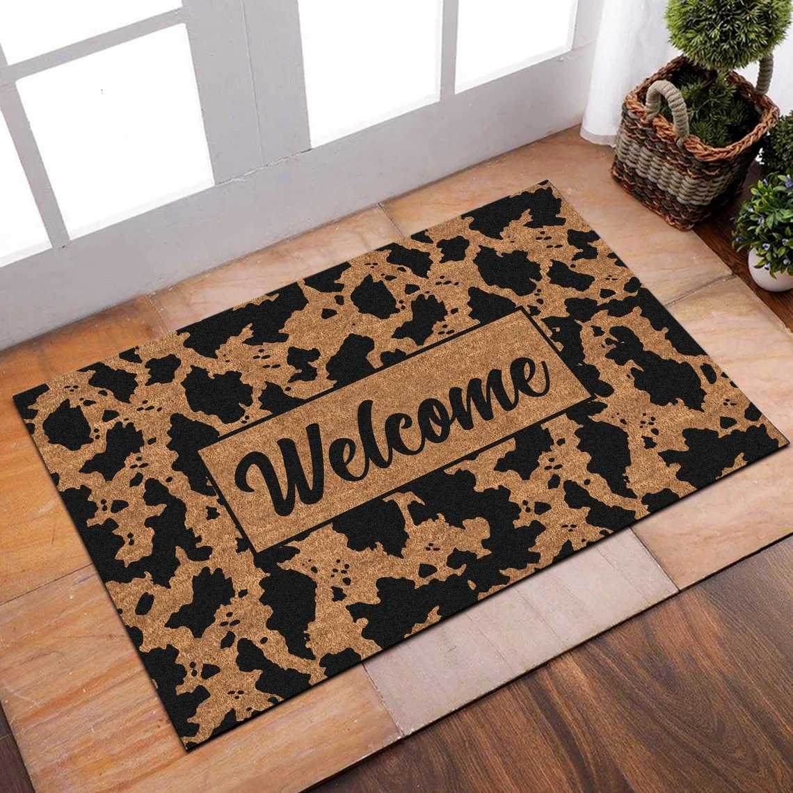 Entrance door faux coconut brown doormat thick crystal velvet American-style door mat with fun text welcome mat S260207
