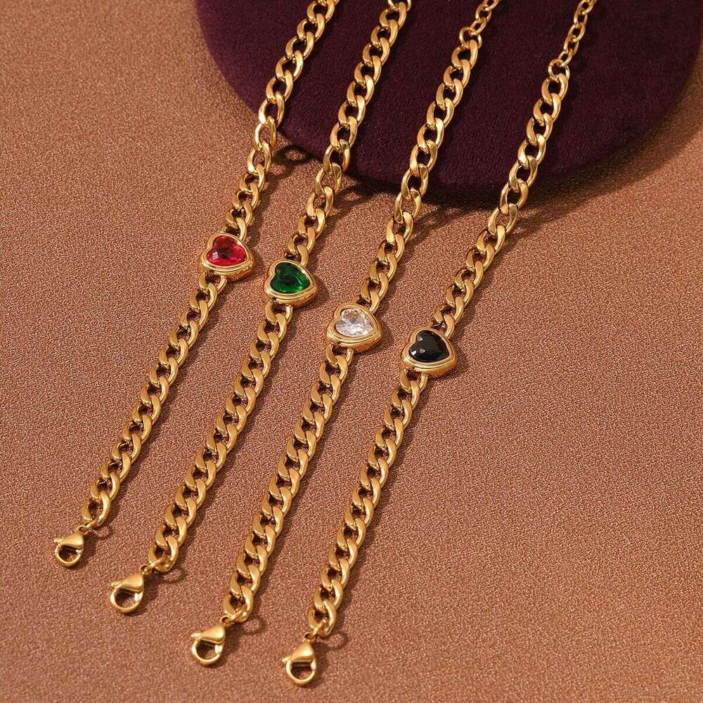 Heart-Shaped Colored Zirconium Titanium Alloy Bracelet Women's Bracelet 18K Vacuum-Plated Gold Fashion Stainless Steel Jewelry