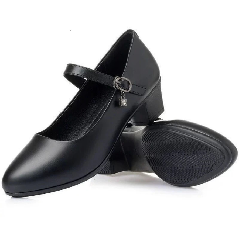 2025 Womens Medium Heel Pumps - Soft Leather Non-Slip with Adjustable Buckle Comfortable for Daily Casual Wear 260202