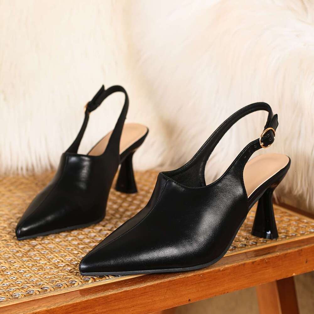 New Summer Black High Heeled Sandals For Women Featuring A Deep Cut Open Back Small Kitten Heels And Pointed Toes Women Shoes MOJIDASHU