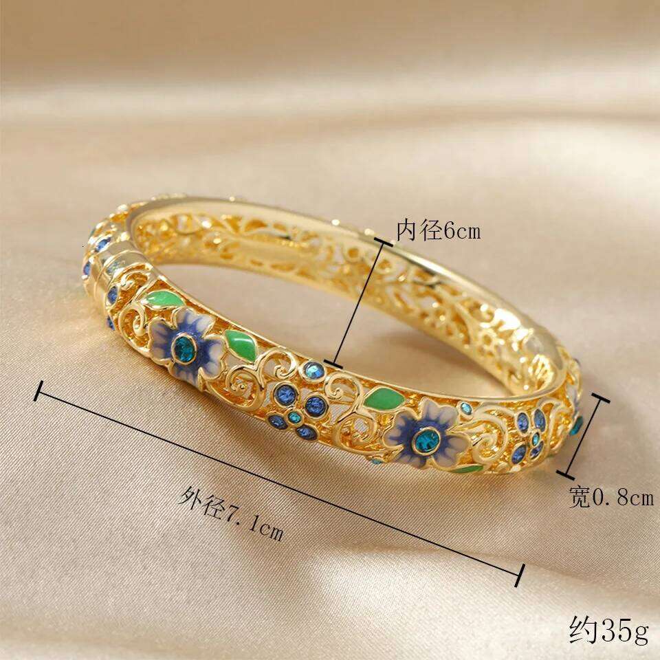 Bracelet Chinese Hand Painted Cloisonne Enamel with Gold Plated Italian Accents and Cubic Zirconia for Wedding Cultural Festival Jewellery High Qualit