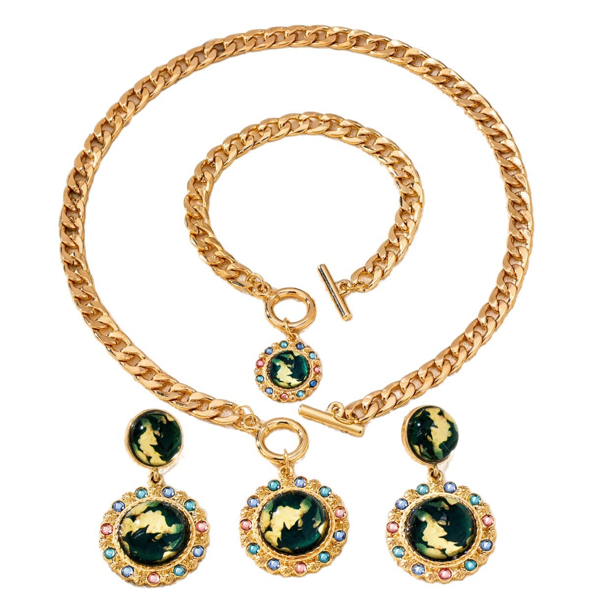 Exquisite French Fashion Style High-End Original Inlaid Colorful Acrylic Jewelry Set Suitable For Party Outfit Matching