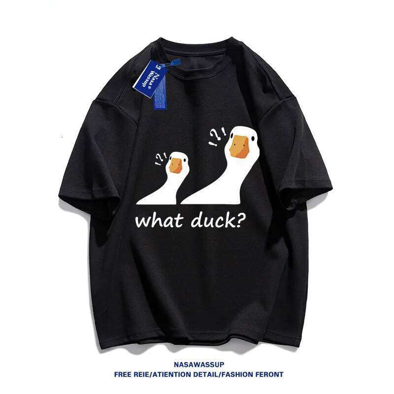 Summer University Duck Loose Short Sleeve Korean Style T-shirt Fashionable Casual Male and Female Universal Cartoon Print X260209