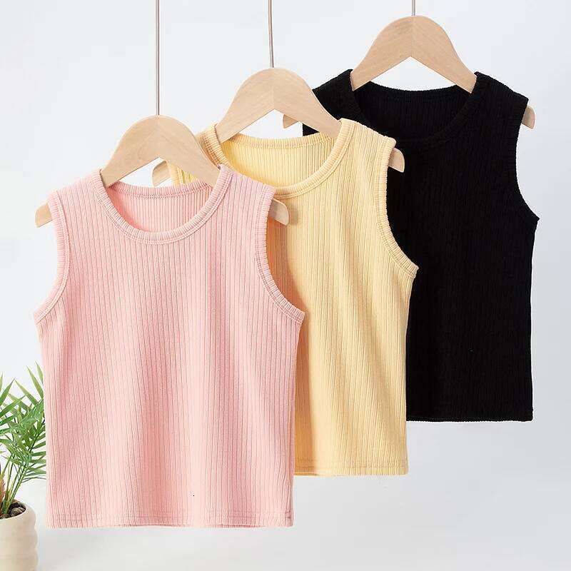 Autumn winter children's solid color boys and girls warm bottom pit vest comfortable round neck underwear home clothes 26Y0209
