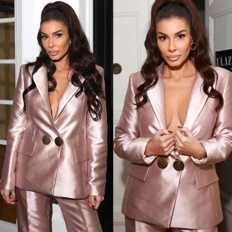 Glossy Runway Women Pants Suit Formal Office Lady Double Breasted Prom Jacket Coat Custom Size 2 Pieces Blazer Sets