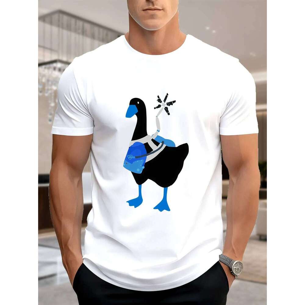 Men's Printed T-Shirt - Duck with Backpack Money Fun Design, 100% Cotton Breathable Fabric, Casual Summer Tee, Trendy & Comfortable X260209