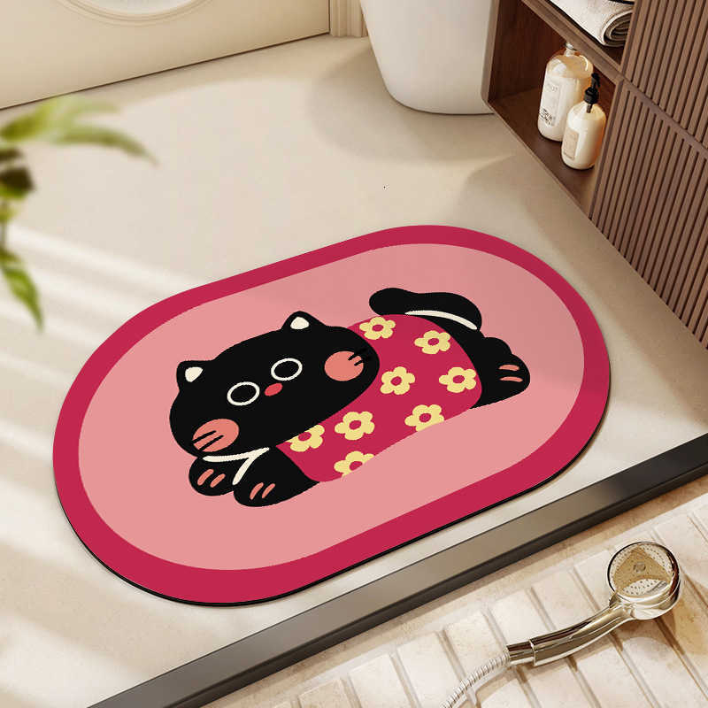Cartoon kitten bathroom mat soft bedroom bedside rug long strip mat for bathroom diatomite entryway mat S260207