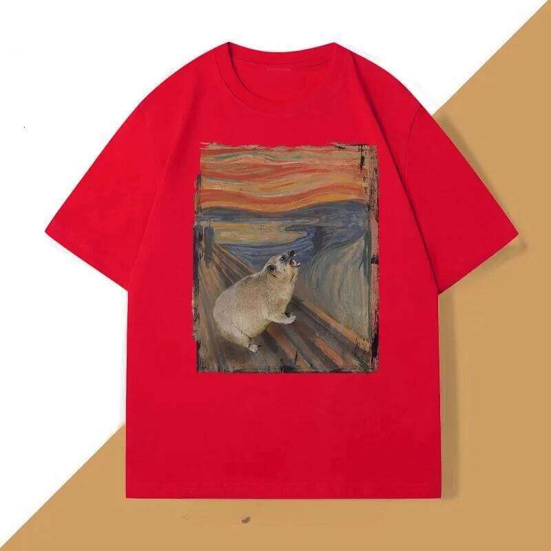 Hyrax Scream Parody Meme Vintage Short Sleeve Crew Neck T-Shirt Loose Casual Women's Clothing Graphic T Shirts X260209