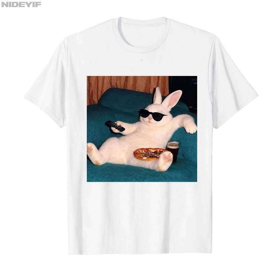Lazy Bunny Meme Rabbit T-shirt Men Women Harajuku Hiphop Streetwear 100% Cotton T Shirts Tops P680 X260209 - view 3