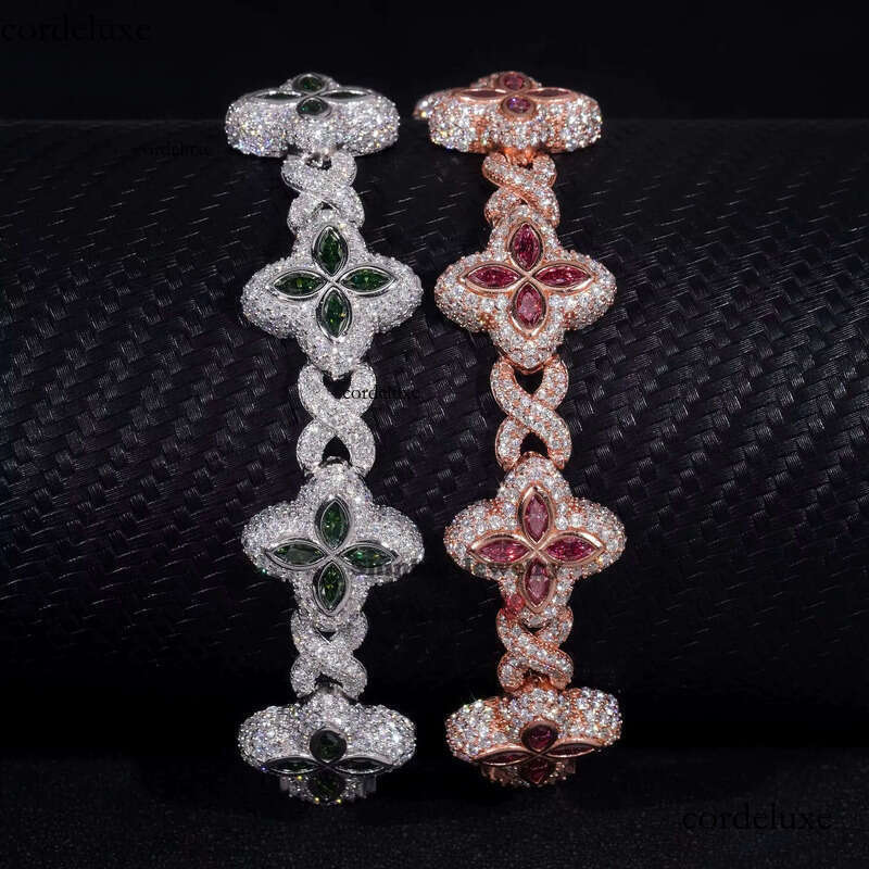 Cheapest Price Custom Iced Out Rapper Men Jewelry Hip Hop VVS1 Moissanite Dia Clover Cuban Bracelet 0b