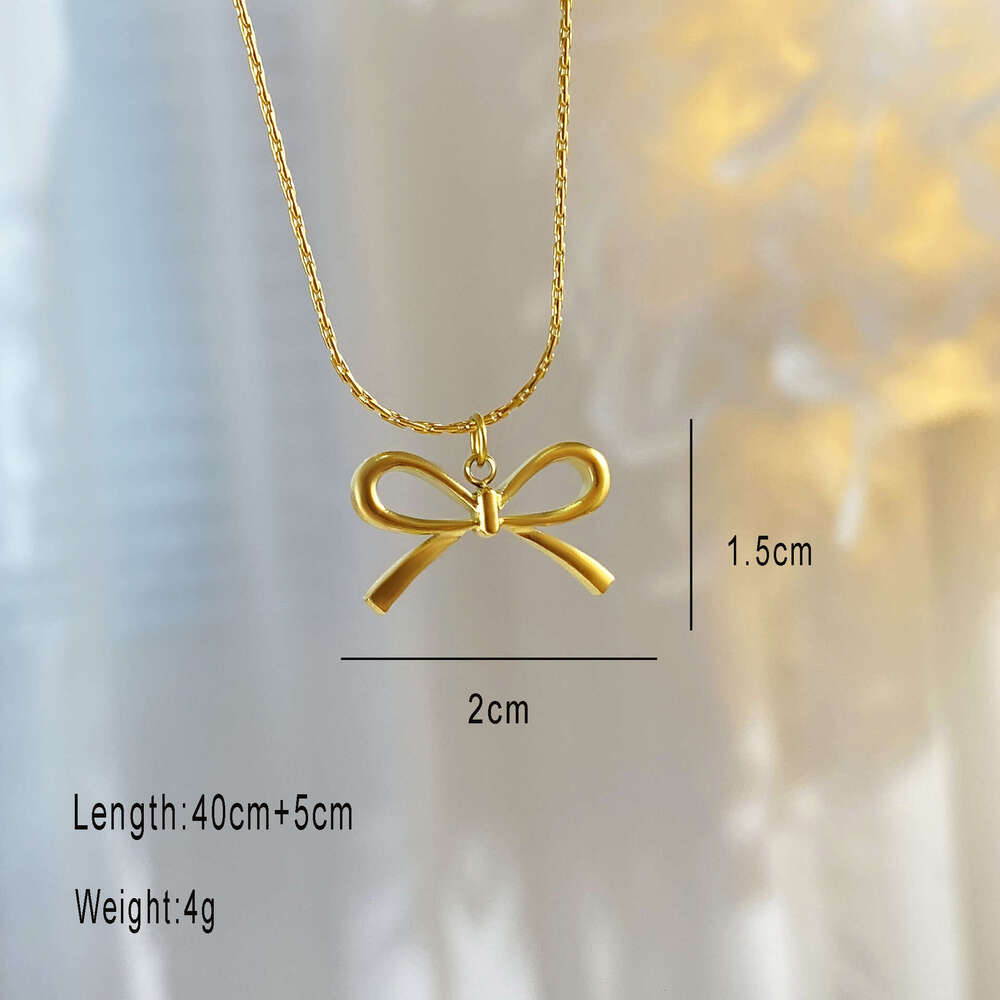 18K real gold electroplated titanium steel necklace light luxury personalized and versatile bow clavicle chain
