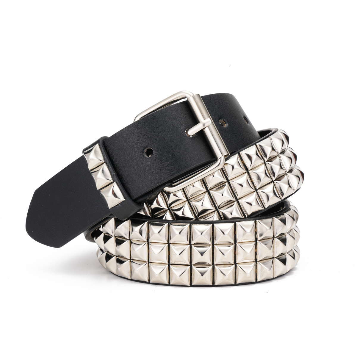 Shiny Pyramid Fashion Rivet Belt Men&Women's Studded Belt Punk Rock With Pin Buckle 210310
