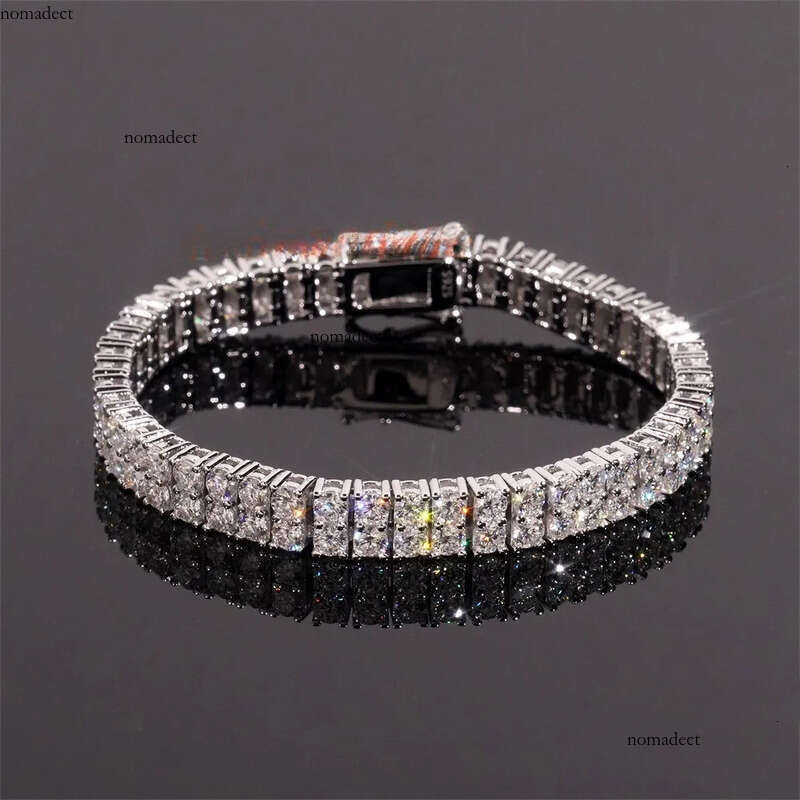 2Rows 3mm VVS Moissanite Pass Tester Sier Hip Hop Jewelry Bracelet Iced Out Dia Tennis Chain de