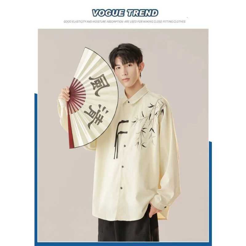 Chinese Style Green Bamboo Embroidered Long-sleeved Shirt for Boys New Chinese Style Autumn New Retro Button Splicing Cardigan C260209