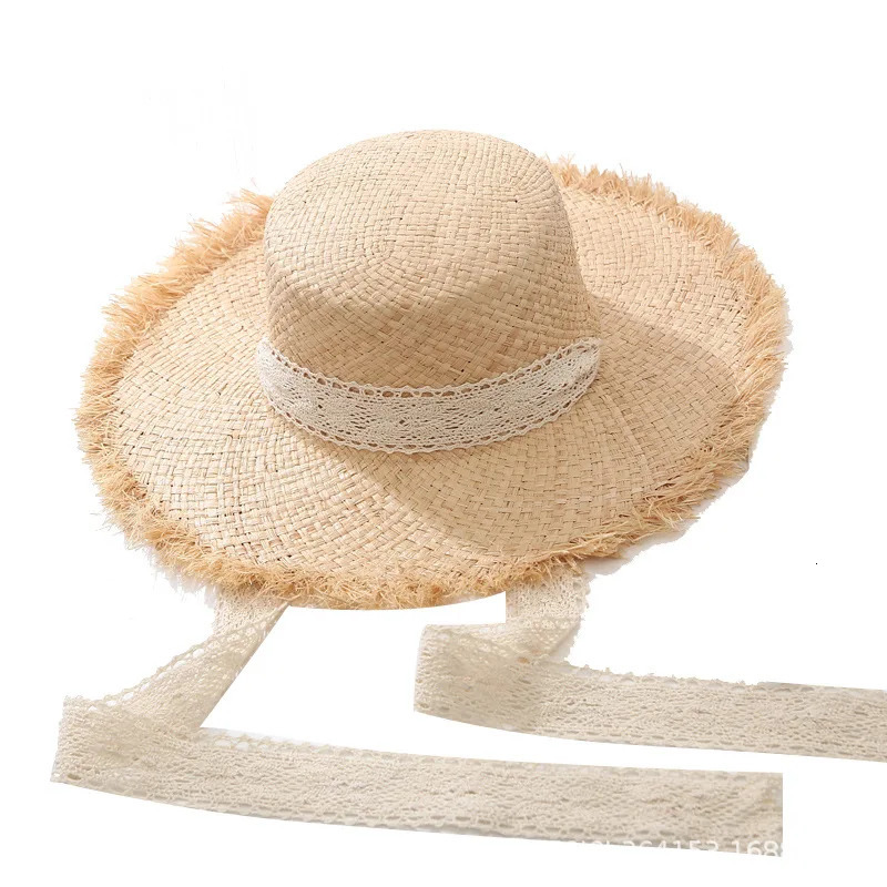 Big Brimmed Seaside Sun Hat Summer Sun Protection Beach Vacation Beach Hat Small Fresh Strap Lafite Straw Hat Female Summer 260208
