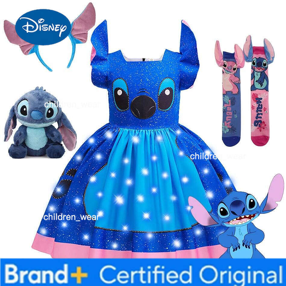 Disney Stitch Cosplay Princess Dress Girls Carnival Halloween Birthday Masquerade Party Clothes Children Performance Frocks H260209