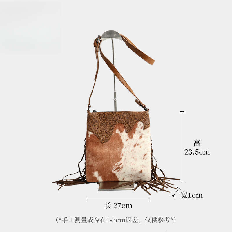 Totebag Shoulder ROSE NOIRE Bohemian New Vintage Embossed Small Square Horsehair Crossbody PU Cross Border Tassel Women S Bag Wholesale