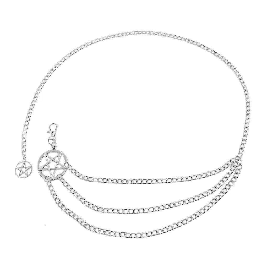 Vintage Alloy Women's Belt Belly Fashion Versatile Design Punk Retro Waist Chain with Double Star Pendant Metal Chains X260209