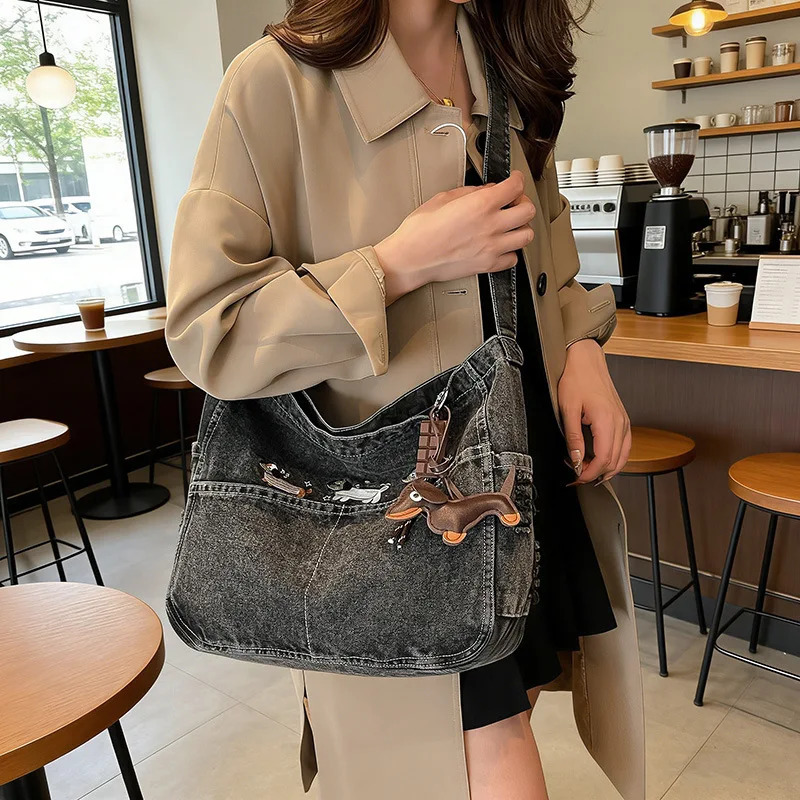 Spring Women Crossbody Bag Fashion Embroidery Denim Shoulder Casual Retro Pure Color Versatile Texture Commuting 260208
