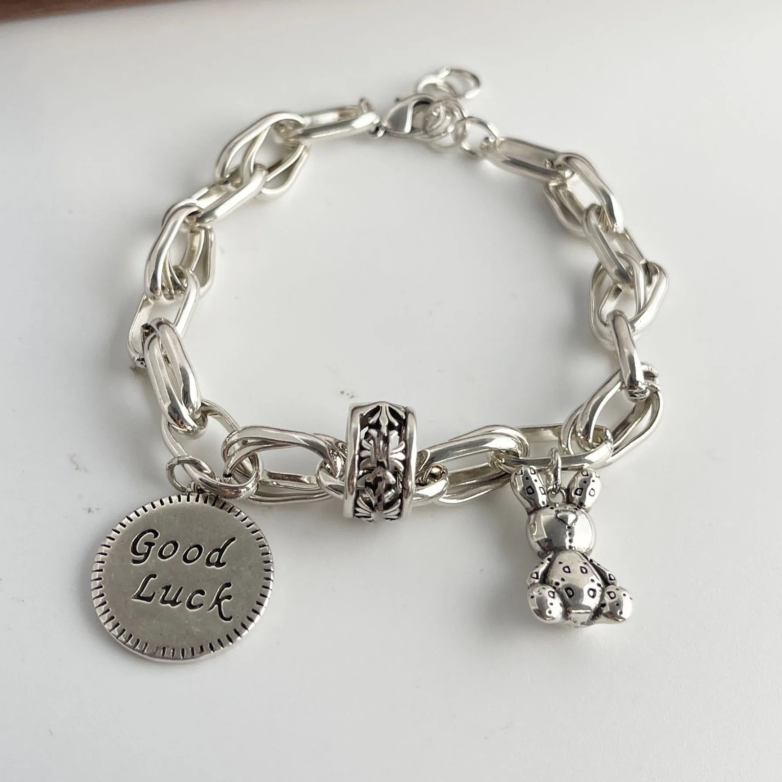 925 Sterling Silver Bracelets for Women Men String Accessories Trend Vintage Rabbit Pendant Party Jewelry Gift 260128
