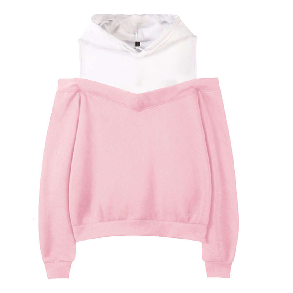 Source Goods Can Print Logo Spring And Autumn New Casual Versatile Loose Solid Color Off-Shoulder Hooded Sweatshirt Women's Jacket