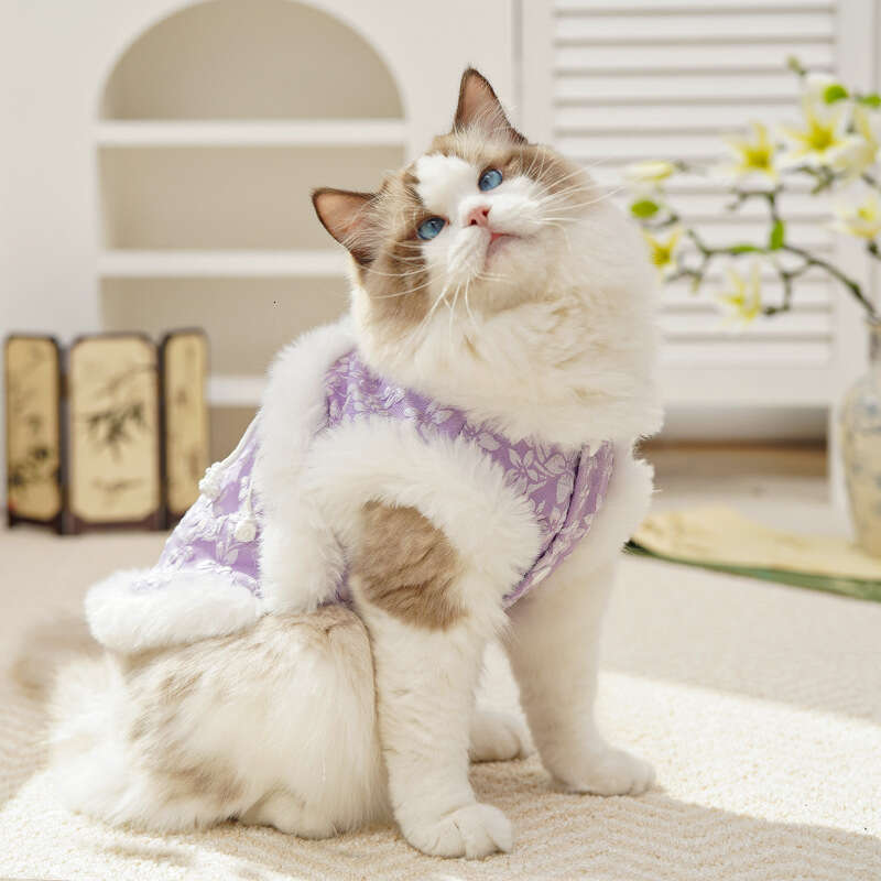 Autumn Winter Fleece Lined Chinese Style New Year Tang Suit Button Pet Dog Clothes Supplies Hairless Cat Ragdoll cat clothes