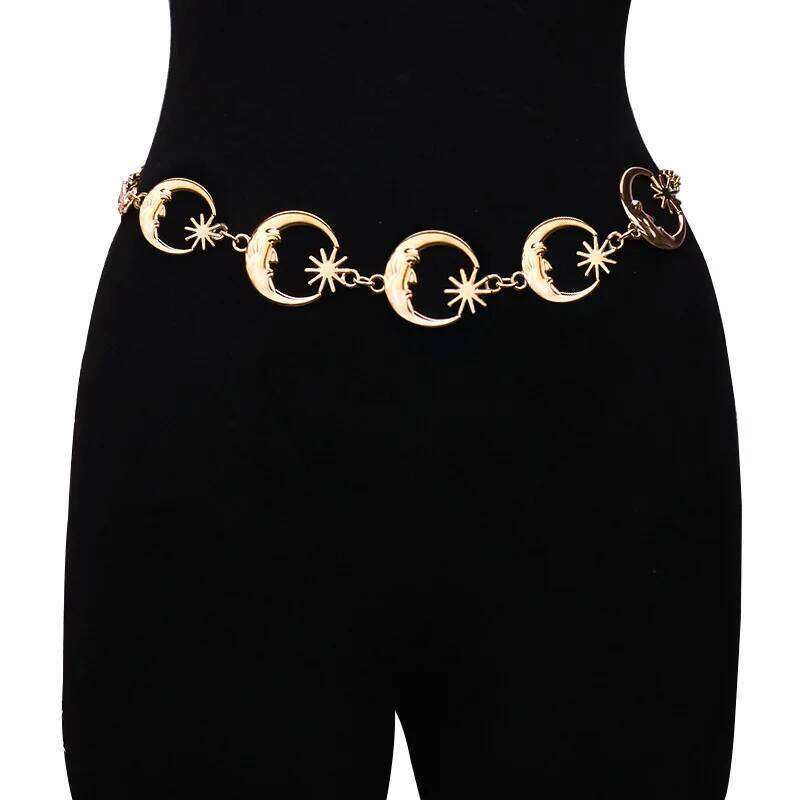 Multilayer Punk Gothic Moon Sun Metal Waist Belts for Women Dress Body Chain Jewelry X260209