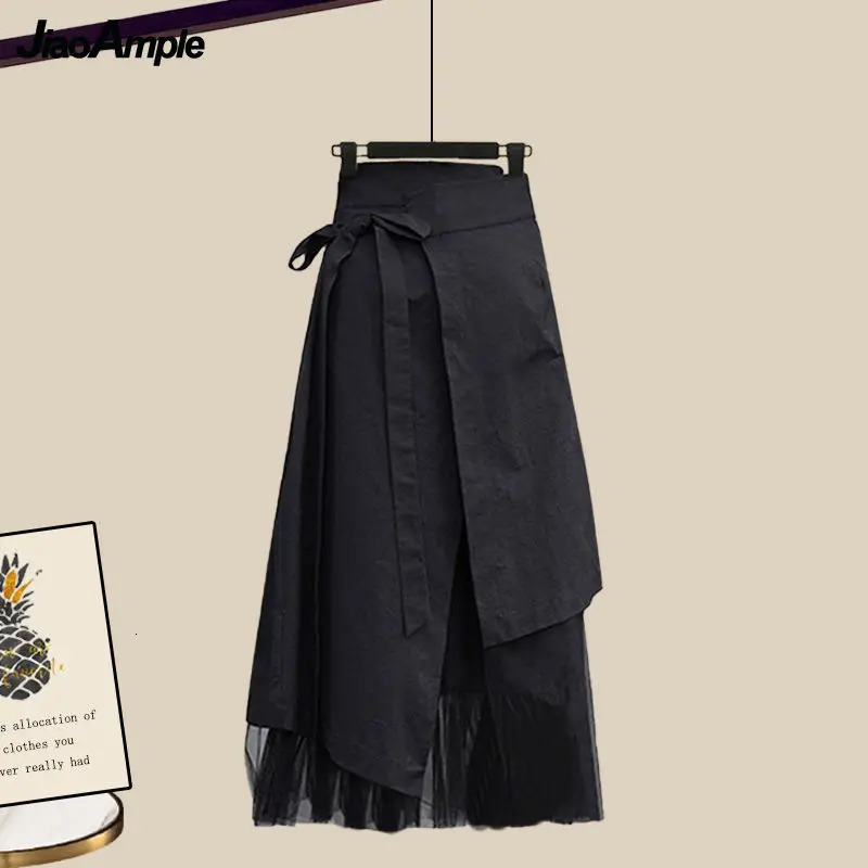 Womens Spring Autumn Fashion Two Piece Knit SweaterStrap A-line Skirt Suit Korean Elegant Pullover Dress Matching Set 260208