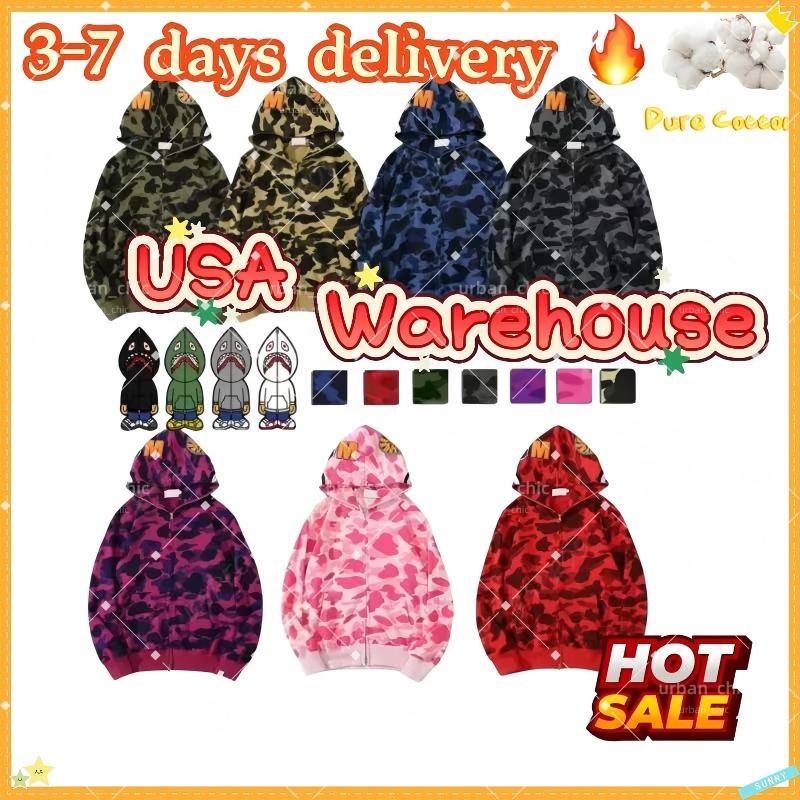 shark hoodies Designer hooded sweatshirt with camouflage pattern high quality sportswear and casual wear men's zipper equipped hooded sweatshirt