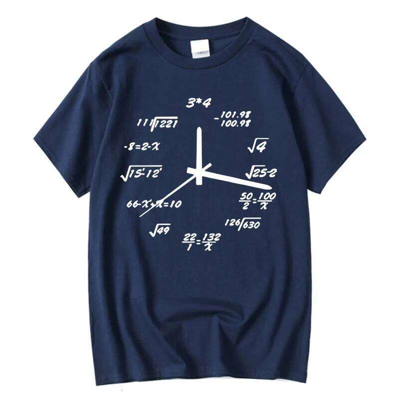 Men's 100% Cotton Casual Funny Math Clock Print Summer Loose O-neck T Shirt for Men Short Sleeve T-shirt Male Tops X260209